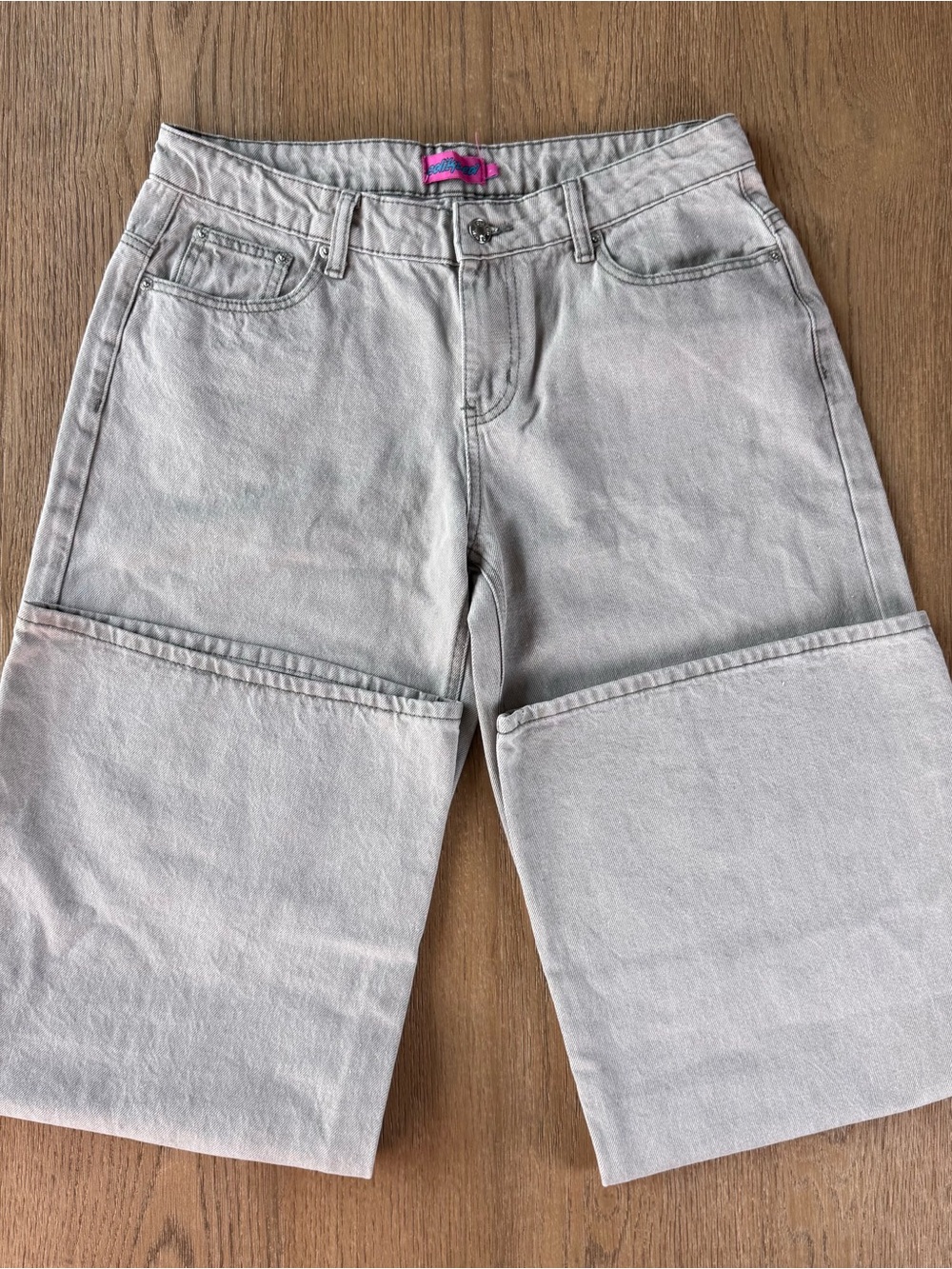 Edikted Light Gray Low Rise Wide Leg Jeans